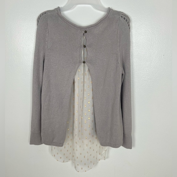 Lucky Brand Layered Split Back Metallic Sweater Gray Cream Gold Womens Size XS - Picture 3 of 14